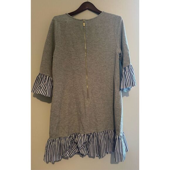 LIKE NEW Eliza J Sweatshirt Dress Women's 14 Gray Blue Striped Ruffle Flounce He - Picture 4 of 9